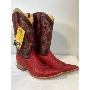 J TOE RODEO COWBOY BOOTS Men’s Sz 11 Exotic Leather Ostrich Red El General